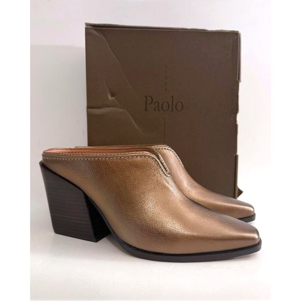 Linea Paolo SHELLEY Women's Mid-Height Stack Heel Western Bronze Mule, 9.5M